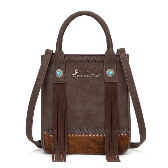 Montana West Handbags - Montana West Tote Bag Womens Small Brown NWT Fringe Hair-on-Hide MW1368-8360CF